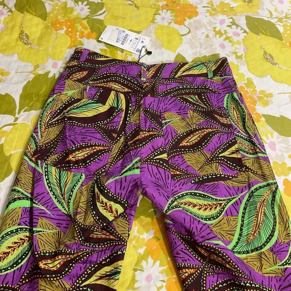 Zara Linen High Waisted Hi Rise Flare Patterned Pants Small